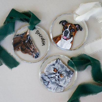 Custom Pet Portrait Ornament – Hand Painted Christmas Keepsake - Pet Memorial Holiday Decor